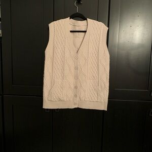 Classic Cable Knit V-Neck Button Vest - Cream